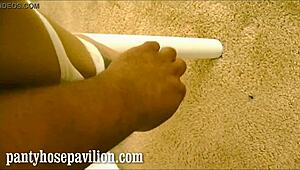 Sexy black teen Cavon bound and tickled in tight pantyhose