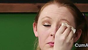 uhh, flirty centerfold gets cum all over her face, gulpin’ every drop!