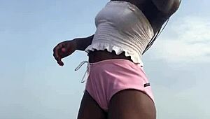 Crazybitch Twerking Hard In Sexy Clothes Outdoor On The Beach With Lesbian Vibes