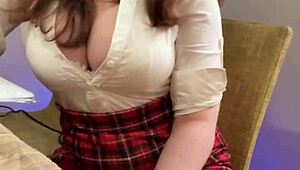 Student with HUGE TITS rides dildo hard. She MASTURBATES with vibrator for epic orgasm.