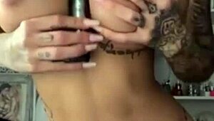 horny joi with dildo and titjob playing with fake tits