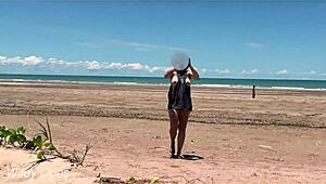 Wife Strips Nude for Football at Public Beach