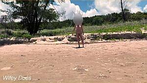 Wife Strips Nude for Football at Public Beach