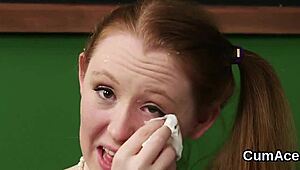 uhh, flirty centerfold gets cum all over her face, gulpin’ every drop!