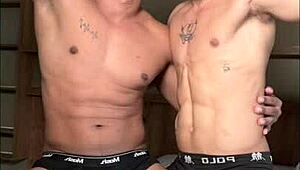 Young guys engage in passionate gay sex.