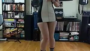 black and white skirt strip teasing natural tits ass milf big ass tattoo tits