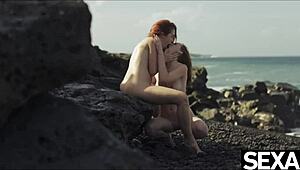 Two Hot Redheads Dive into Wild Lesbian Sex on Public Beach