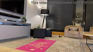 Young Fitness Model Stretches On Set, Natural Tits Exposed, Leads To Handjob With Director