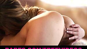 Blonde Model Plays in Bed with Shaved Wet Pussy