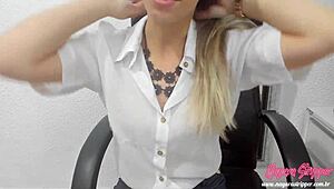 Blonde Boss Catches Employee Jerking Off and Gives Harsh Instructions