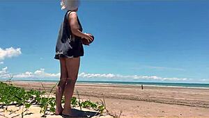 Wife Strips Nude for Football at Public Beach