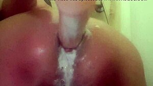 Deepthroat anal with dildo in shower feels amazing 💦