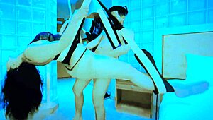 Latina teen rides her horny friend in homemade doggystyle and cowgirl on the swing