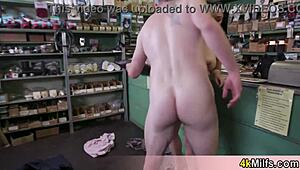 busty nympho housewife fucks in hubby's shop