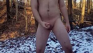 Outdoor cumshot on a naked beach with daring exhibitionists