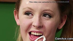 uhh, flirty centerfold gets cum all over her face, gulpin’ every drop!