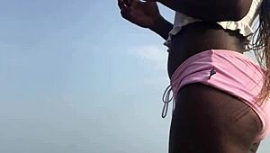 Crazybitch Twerking Hard In Sexy Clothes Outdoor On The Beach With Lesbian Vibes