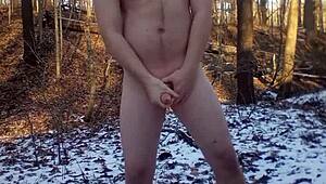 Outdoor cumshot on a naked beach with daring exhibitionists