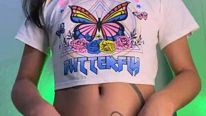 Beautiful Transsexual Teases Solo from Front and Back with Strong Cumshot Finish