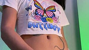 Beautiful Transsexual Teases Solo from Front and Back with Strong Cumshot Finish