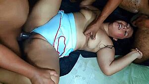 Slutty hotwife in homemade threesome with two big dick black men while her cuckold husband films his swinger bitch wifes group sex milf deisyyeraldine vs two bbc