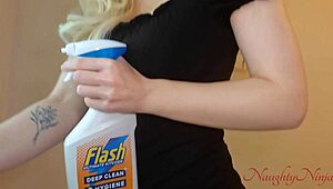 Step-mom in sexy dress slips and lands on my hard cock while cleaning.