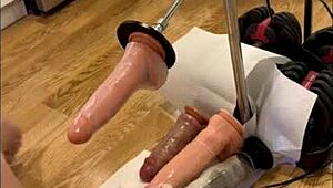 Barefoot in the Kitchen, Sissy Takes Dildos Deep Up Her Tight Ass