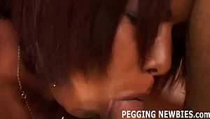 Dominant Babe Pegs White Ass with Strapon in Interracial Femdom Session for First Time