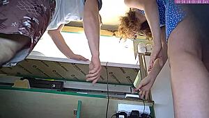 sexy blonde step sister caught on voyeur cam upskirt at work