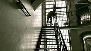 Dominatrix Mistress April commands intense sodomy play in prison aisle setting