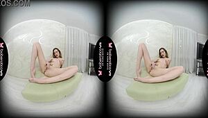brunette vika lita intensely finger fucks wet shaved pussy in vr