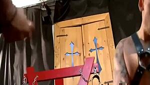 Interracial bareback threeway with kinky studs in bdsm gay porn action