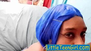 I, angry step dad, get rough blowjob from young ebony babe