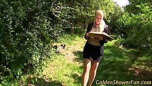 Cum Pissing Slut Gets Soaked Outdoor in Hardcore Fetish Stockings Scene