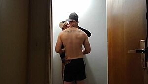 building cameras catch friends with big cocks hooking up after gym