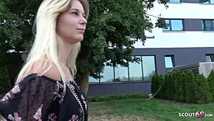 German Scout picks 18-year-old student Lara from Hamburg for street casting fuck