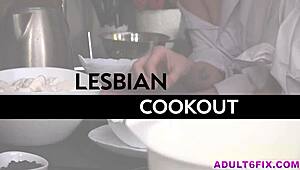 Three Lesbian Teens Lick and Rim in Kitchen