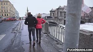 I can't believe this hot blonde in glasses is having such hardcore sex with me.