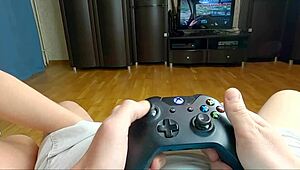 Naughty Step Sister Gives Sloppy Blowjob and Gets Oral Creampie During Xbox Play