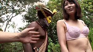Black and asian cocks compared in detailed scene