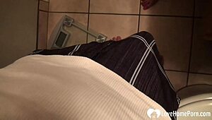 taking nudes of her led to intense doggystyle pounding. brunette bends over for hardcore cumshot.