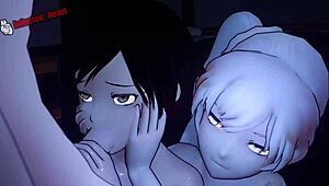 Team rwby engages in intense orgy with fingering and facial in anime