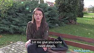 public agent gets sexy student creampied outdoors in risky pov