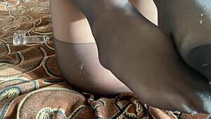 Masturbating In Transparent Pantyhose Close-Up