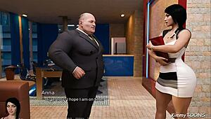 Anna in exciting affection scene, submissive secretary follows boss orders with fat man action 😈