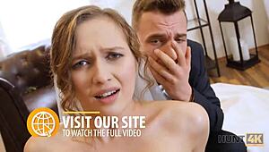 Hunt4k, sexy nymph hooks client while bf watches! 😲