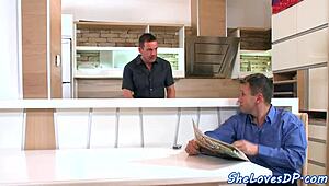 Euro Babe Feels Wild in Threesome Doggy Double Penetration