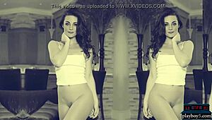 Two gorgeous brunette models strip and tease in seductive poses