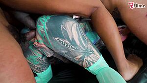 three big dicks fill alternative slut's holes with dap dp triple facial