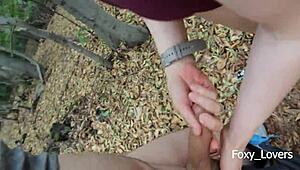 petite teen gets horny in park and banged hard in woods outdoors!